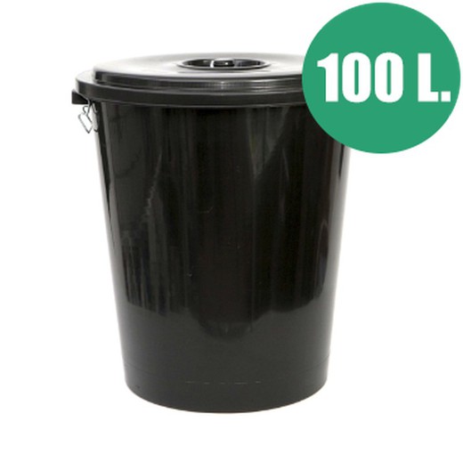 [1u] Cubo de plástico con tapa negro de 100 litros