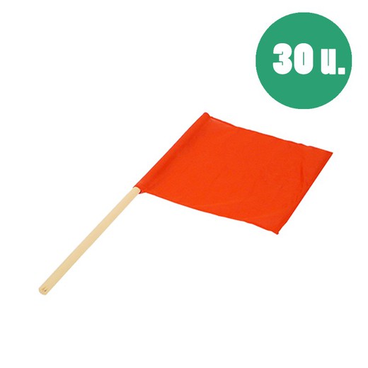 Banderas advertencia tela naranja con mango madera
