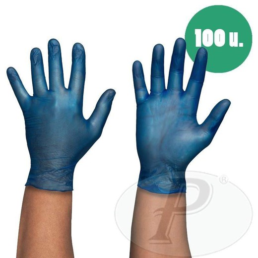 Guants de vinil d’un sol ús blaus amb pols - 100u