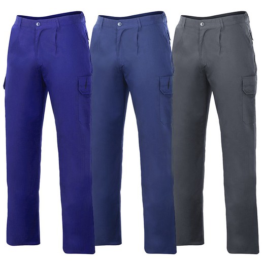 Pantalon multipoches bleu ou gris 100% coton