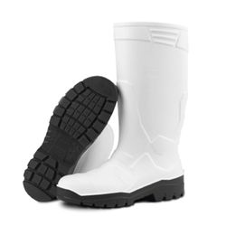 Galochas brancas de poliuretano fosco com biqueira