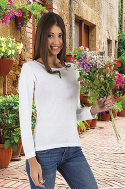 Camisetas de MUJER de trabajo manga larga algodón-poliéster cuello redondo - CINDY