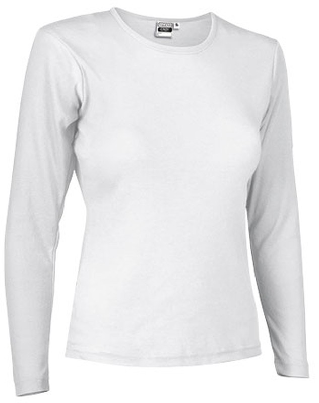 Camiseta laboral MUJER manga larga con cuello redondo Blanca