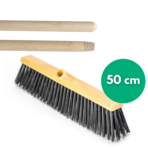 Cepillo barrendero 50 cm negro + mango de madera 120 cm