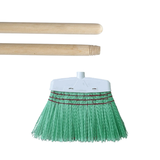 Escoba de fibras Mill-Plast + mango de madera 140cm