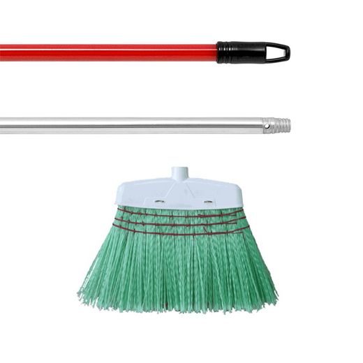 Vassoura de fibra Mill-Plast + cabo de metal vermelho de 140 cm