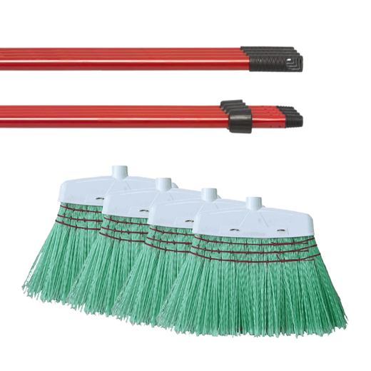 Escoba de fibras Mill-Plast + mango metálico rojo de 140 cm