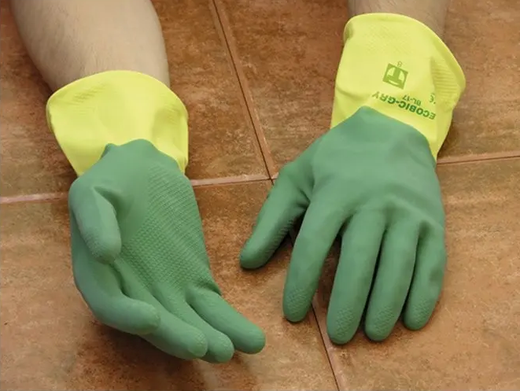 12 parells - Guants bicolor làtex verd-groc flocats