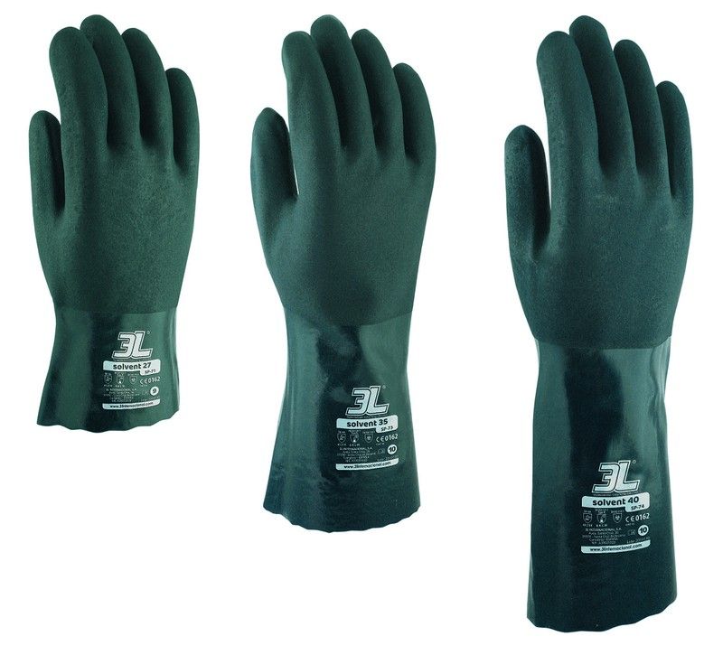 [12 pares] Guantes de PVC con soporte algodón Solvent de 3L 10/400 mm