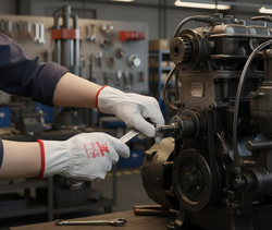 Guants pell flor amb rivet vermell