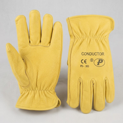 [12 parells]  Guants tot pell flor groc Conductor