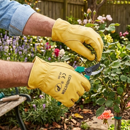 [12 parells]  Guants tot pell flor groc Conductor