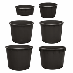 Grandes potes de plástico preto