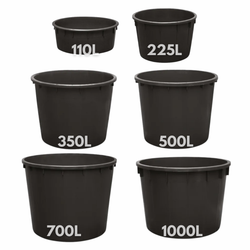 Grandes potes de plástico preto