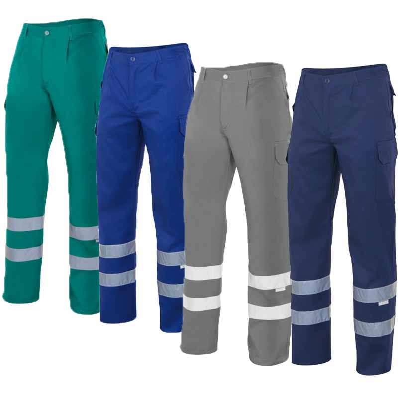 Pantalones de trabajo para hombre color azul/gris BWOLF Char clásicos con bandas reflectantes 5 bolsillos multifuncionales 