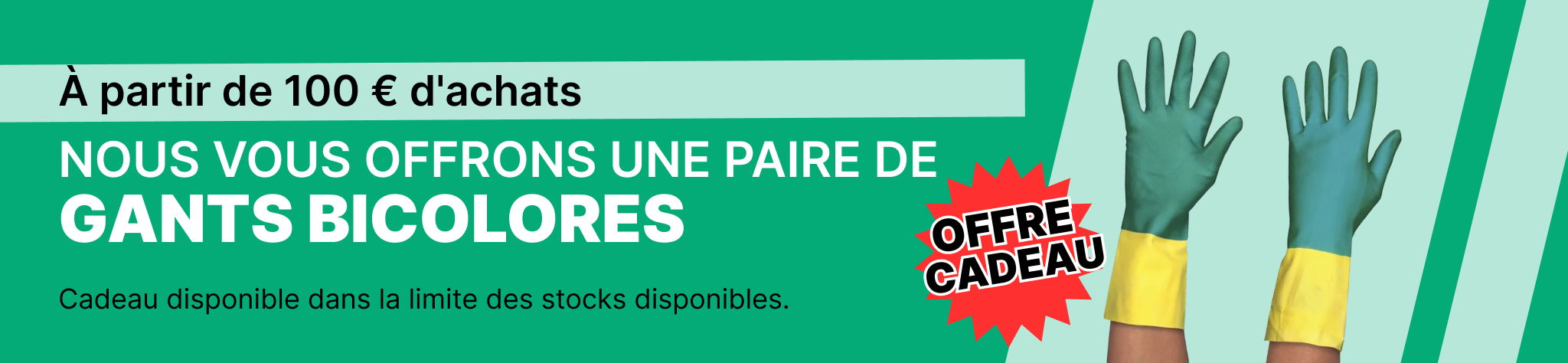 À partir de 100 € d'achats dans la zone Outlet NOUS VOUS OFFRONS UNE PAIRE DE GANTS BICOLORES