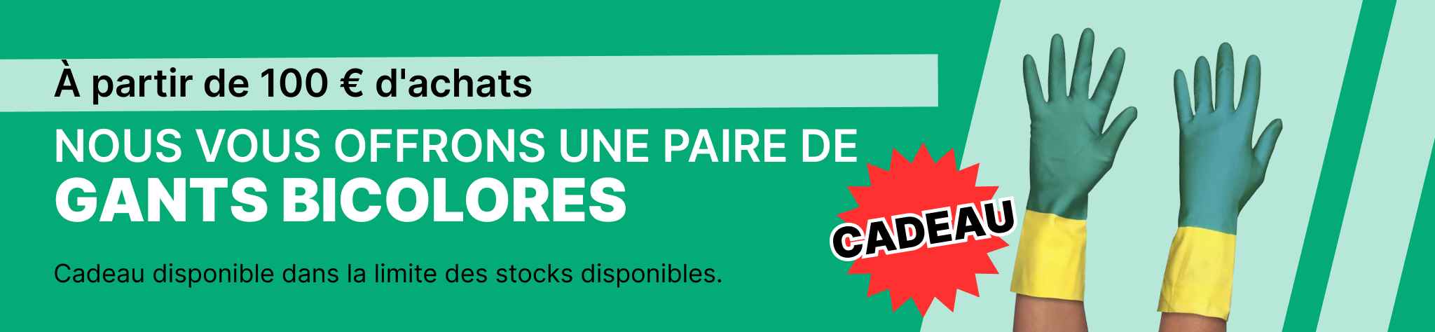 À partir de 100 € d'achats dans la zone Outlet NOUS VOUS OFFRONS UNE PAIRE DE GANTS BICOLORES